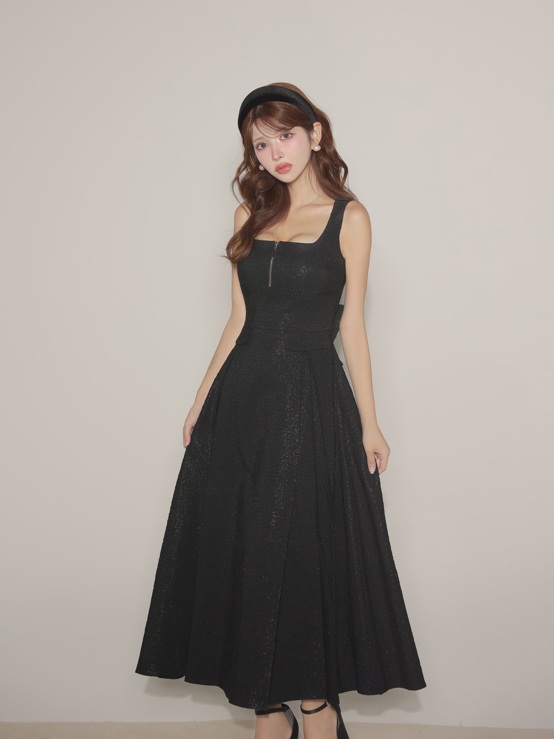 【Lサイズあり】charmer jacquard back ribbon long dress(LF4635)