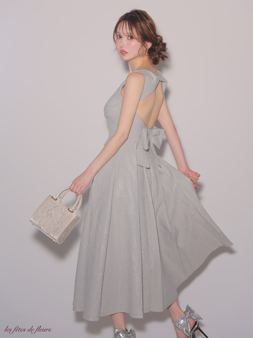 【Lサイズあり】charmer jacquard back ribbon long dress(LF4635)