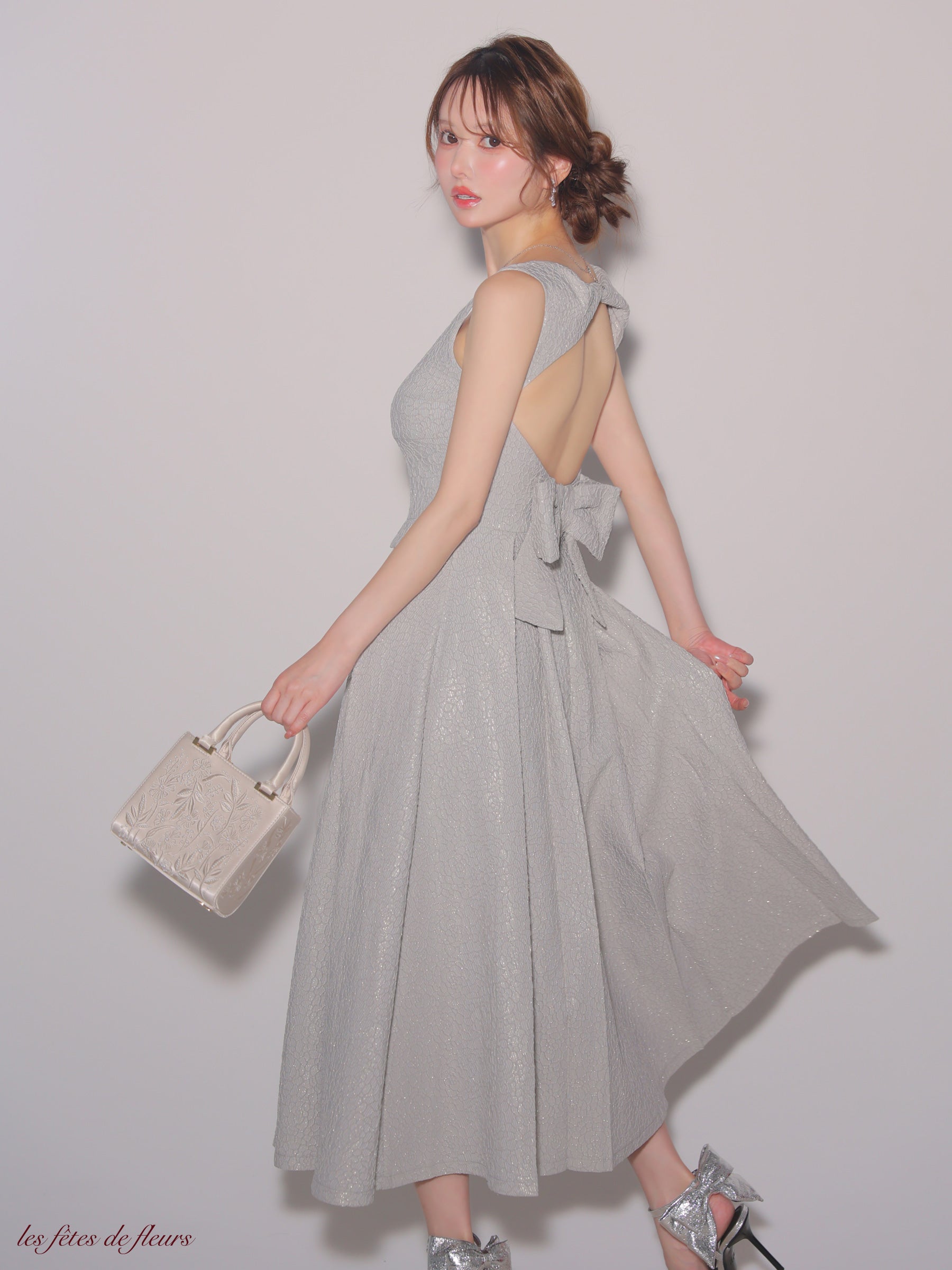 【Lサイズあり】charmer jacquard back ribbon long dress(LF4635)
