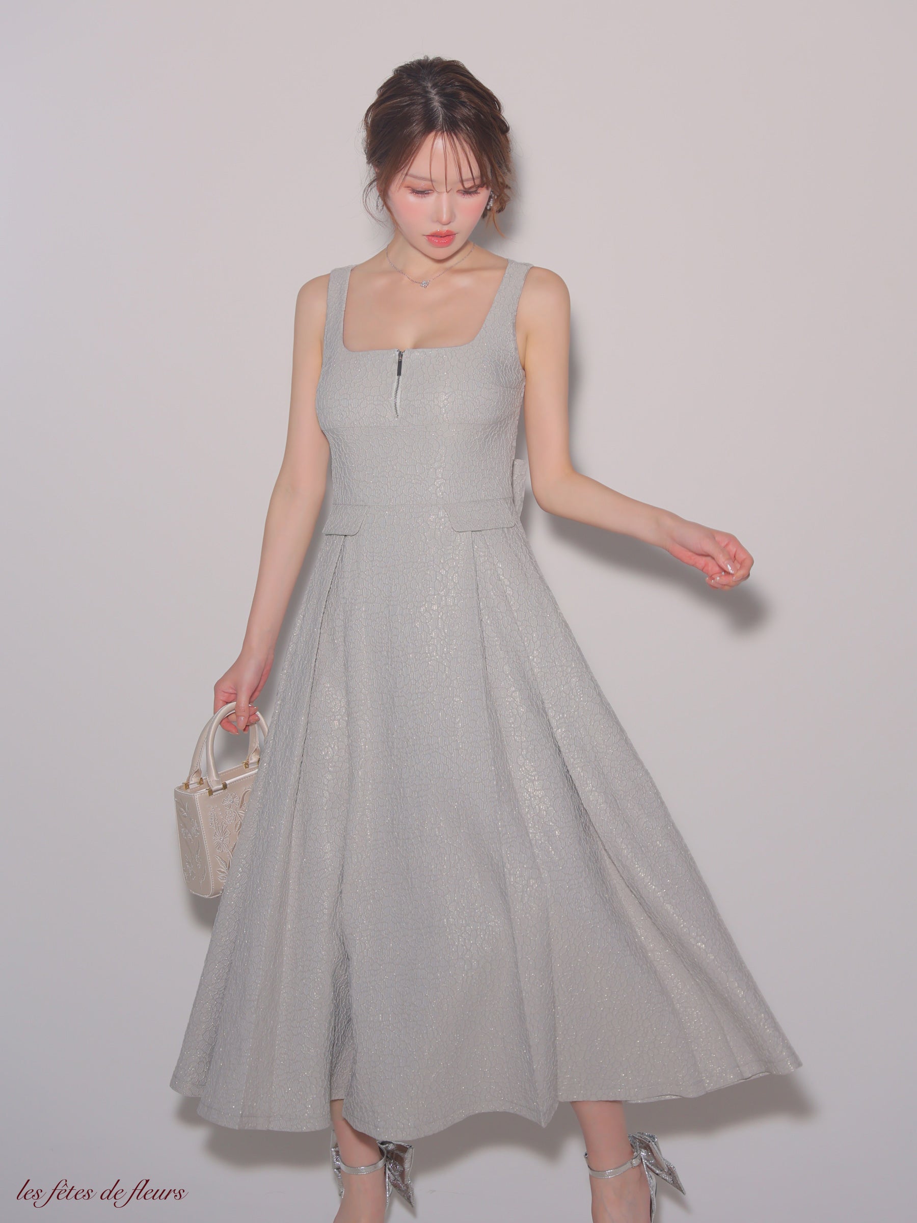 【Lサイズあり】charmer jacquard back ribbon long dress(LF4635)