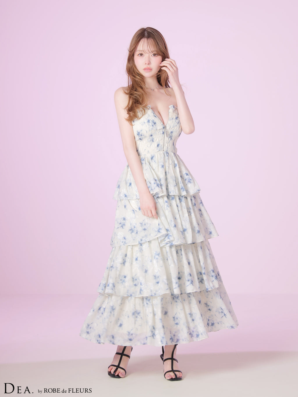 【予約】フラワージャガードシフォンベアロングキャバドレス (DE4641)