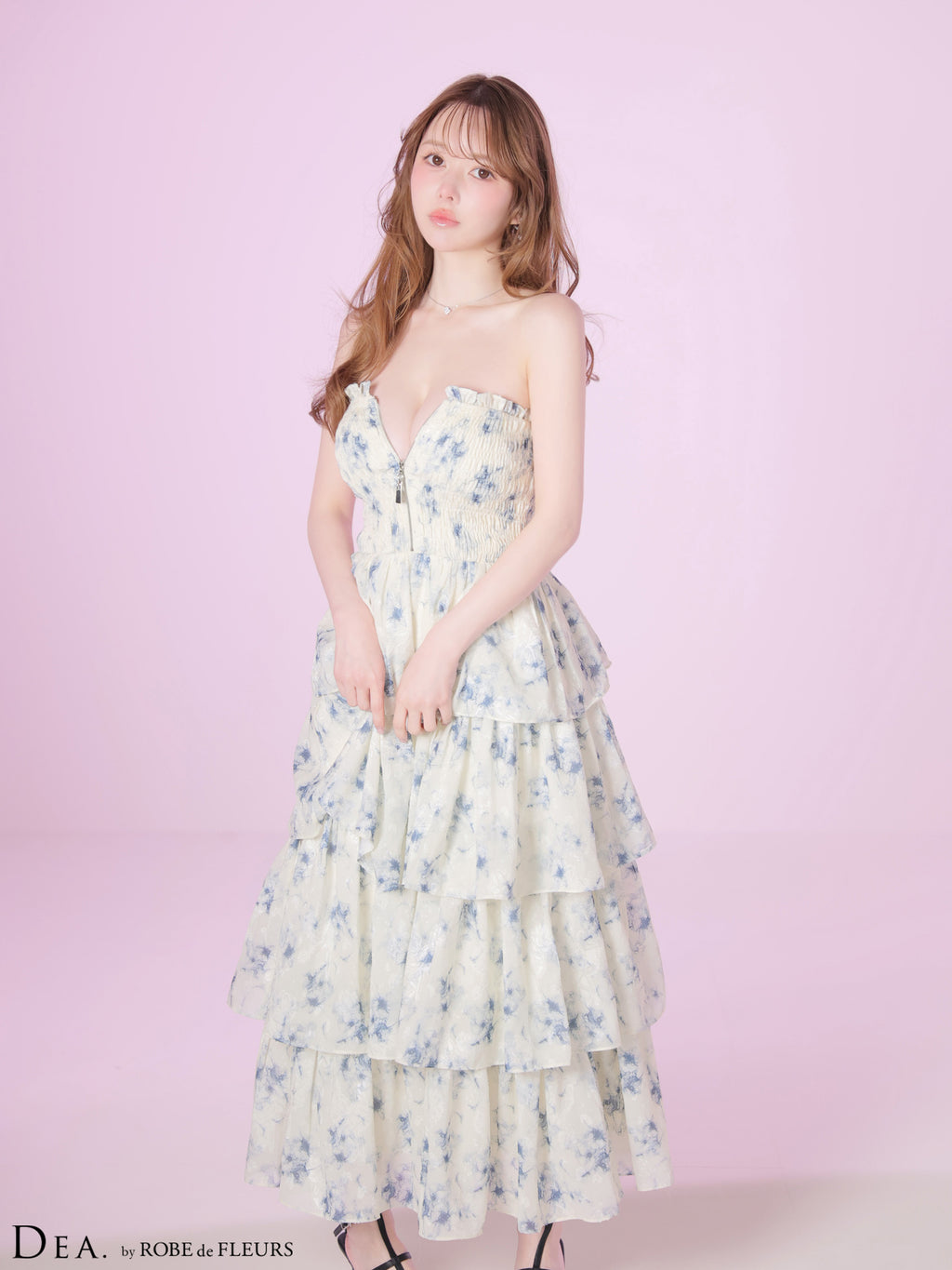 【予約】フラワージャガードシフォンベアロングキャバドレス (DE4641)