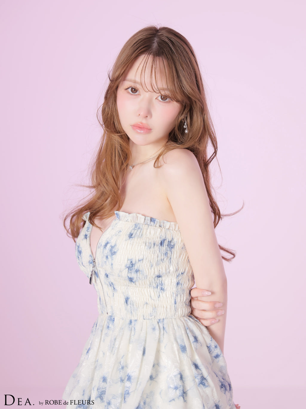 【予約】フラワージャガードシフォンベアロングキャバドレス (DE4641)