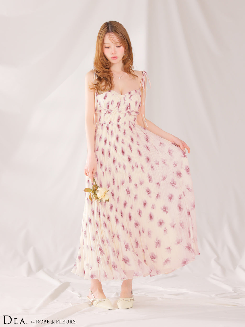 ★予約商品★【9月中旬頃入荷予定】【XS〜Lサイズあり】プリーツフラワーシフォンロングキャバドレス(DE4643)