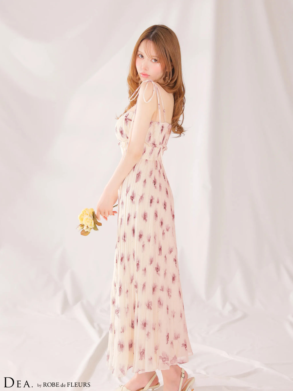 【予約】プリーツフラワーシフォンロングキャバドレス(DE4643)