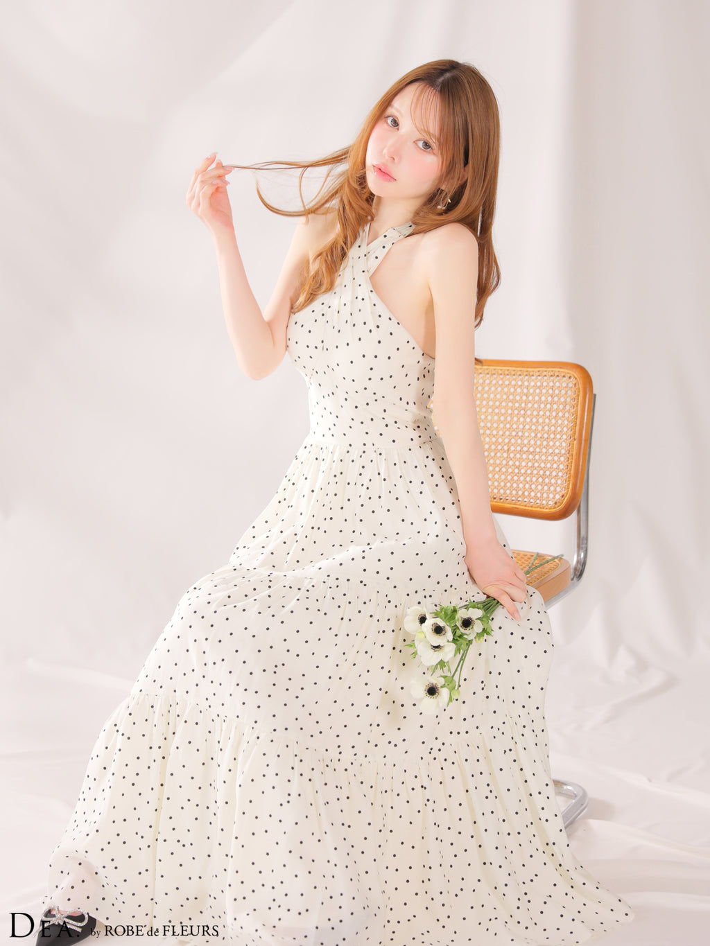 【XS〜Lサイズあり】クロスホルタードットロングキャバドレス(DE4646)