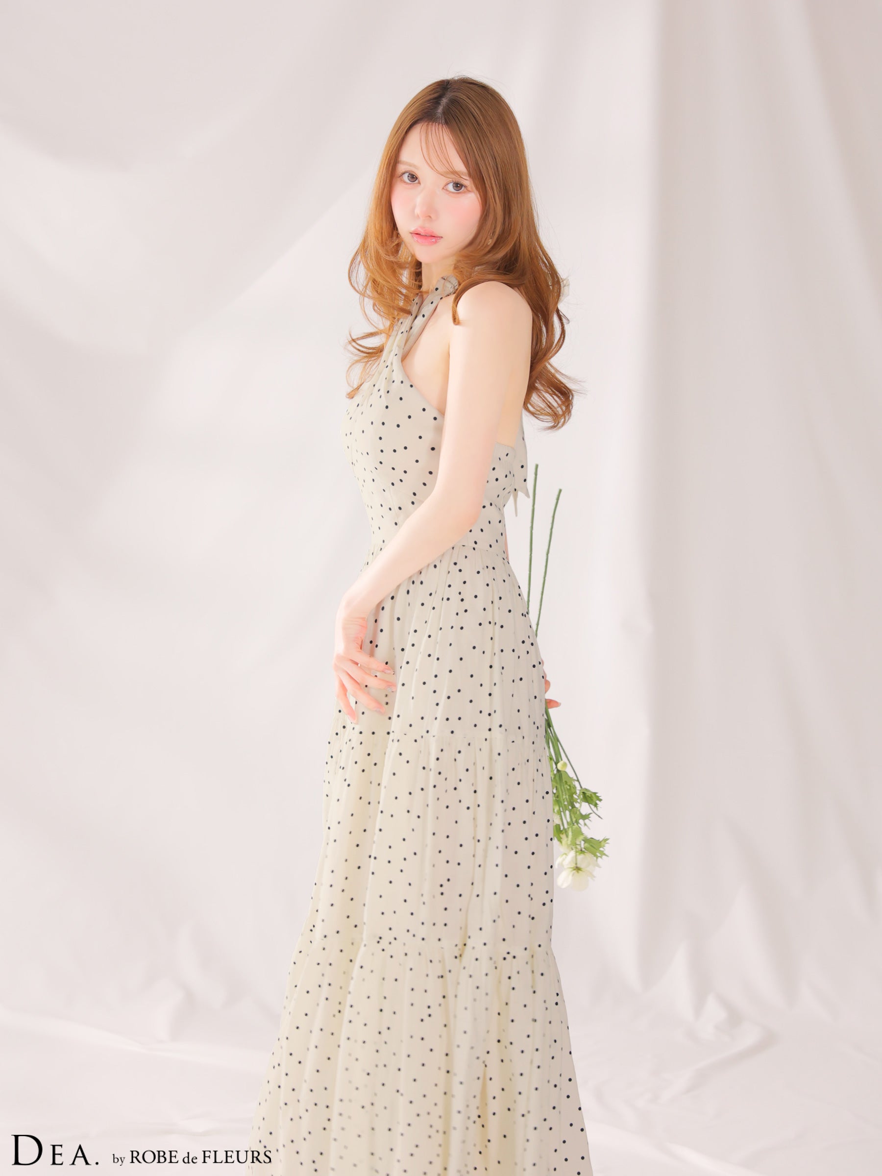 【XS〜Lサイズあり】クロスホルタードットロングキャバドレス(DE4646)