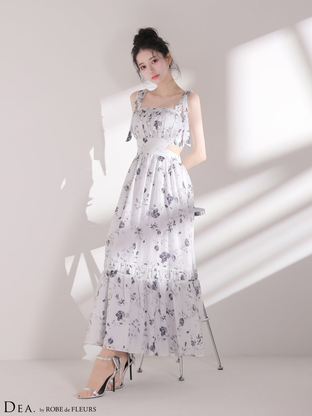 【XSサイズあり】フラワーシフォンサイドカットロングキャバドレス(DE4653)