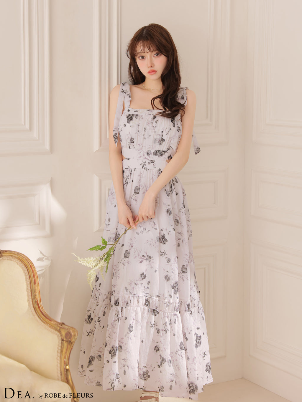【XSサイズあり】フラワーシフォンサイドカットロングキャバドレス(DE4653)