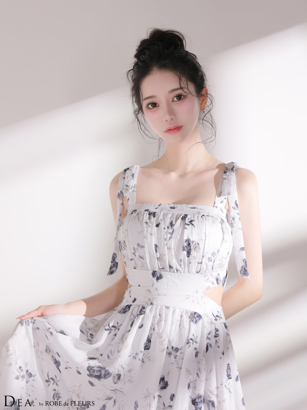 【XSサイズあり】フラワーシフォンサイドカットロングキャバドレス(DE4653)