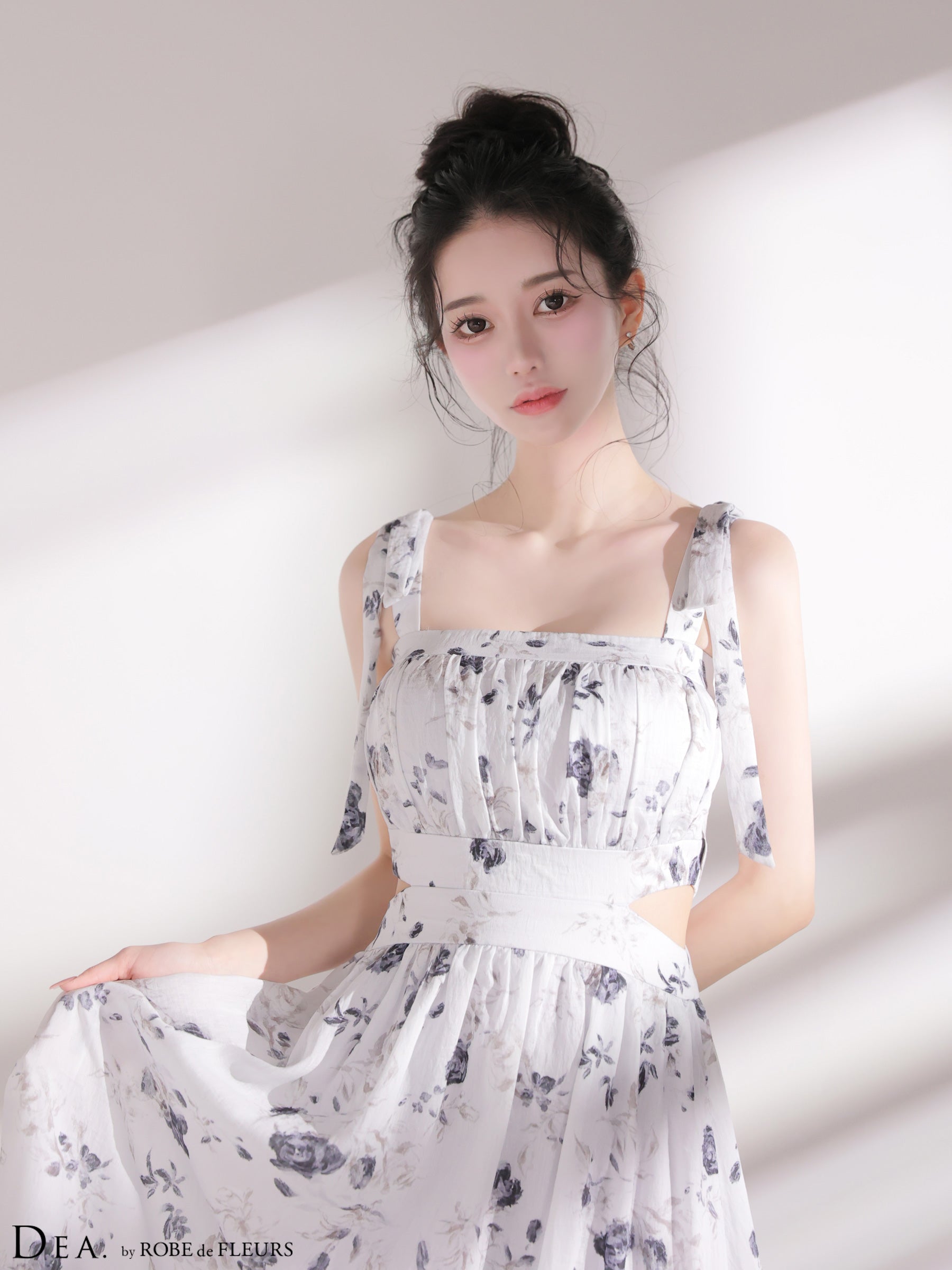 【XSサイズあり】フラワーシフォンサイドカットロングキャバドレス(DE4653)