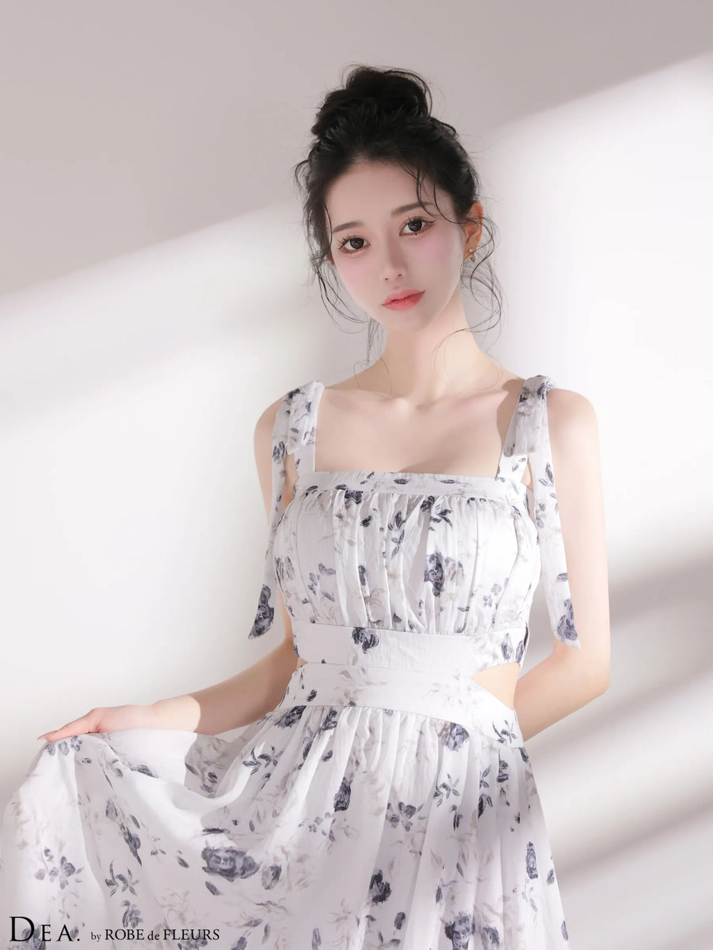 フラワーシフォンサイドカットロングキャバドレス(DE4653)
