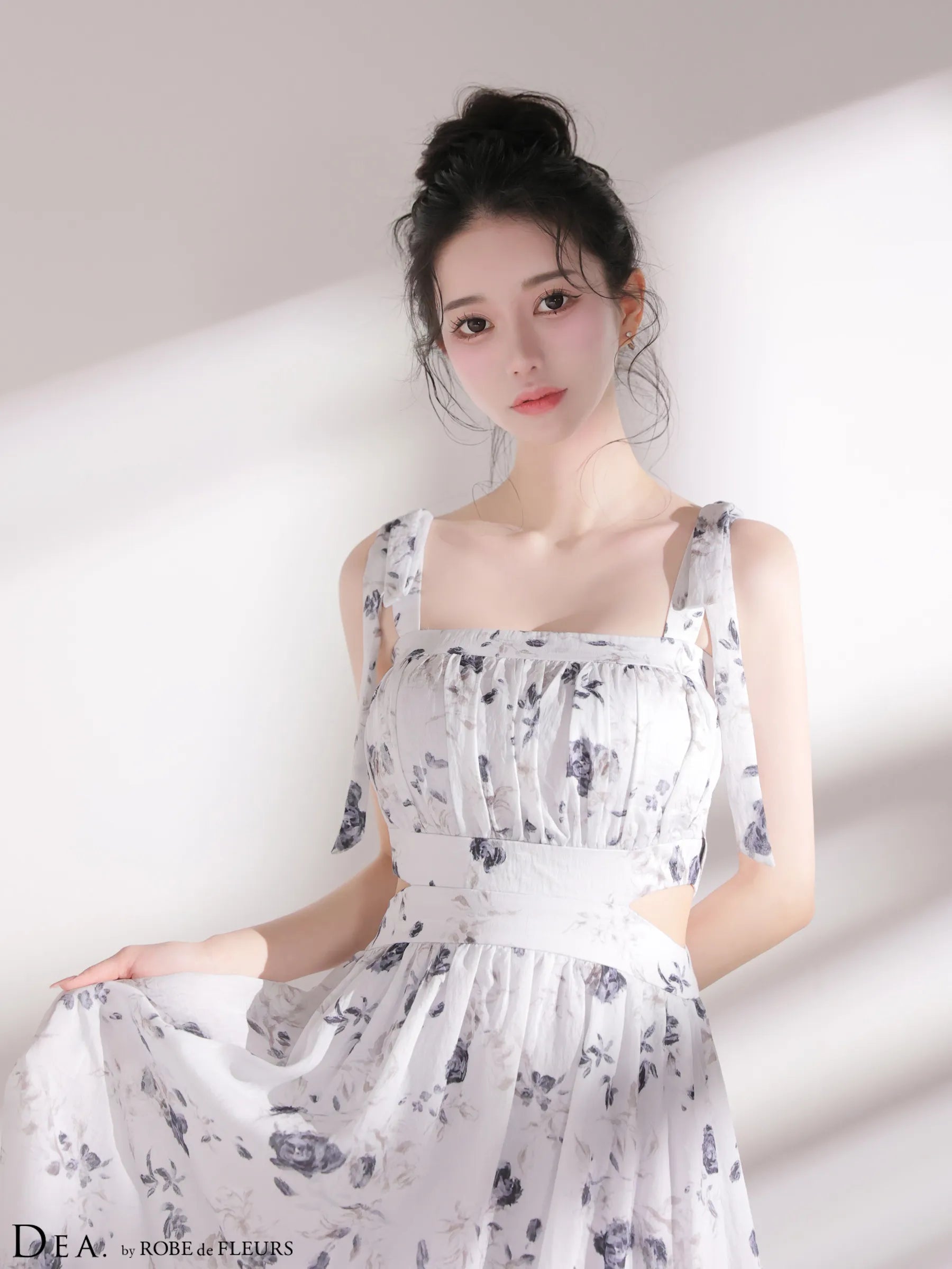 フラワーシフォンサイドカットロングキャバドレス(DE4653)