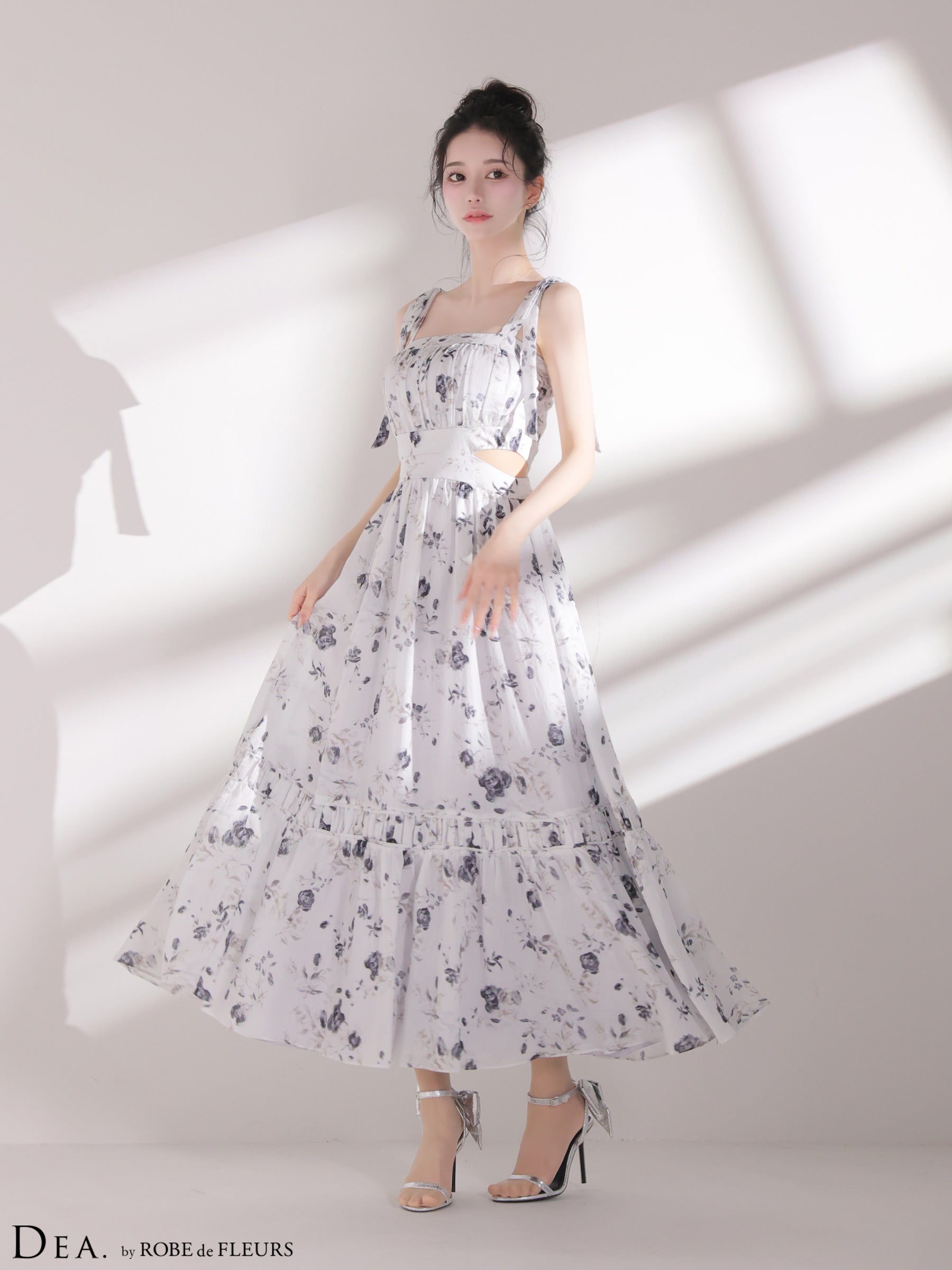 【XSサイズあり】フラワーシフォンサイドカットロングキャバドレス(DE4653)