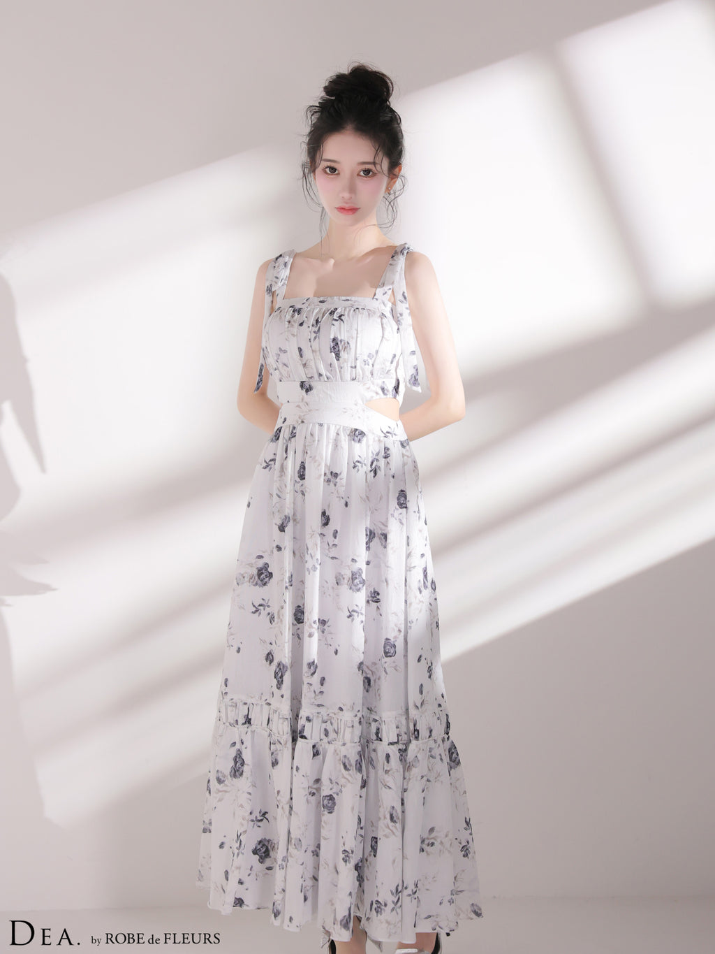 【XSサイズあり】フラワーシフォンサイドカットロングキャバドレス(DE4653)