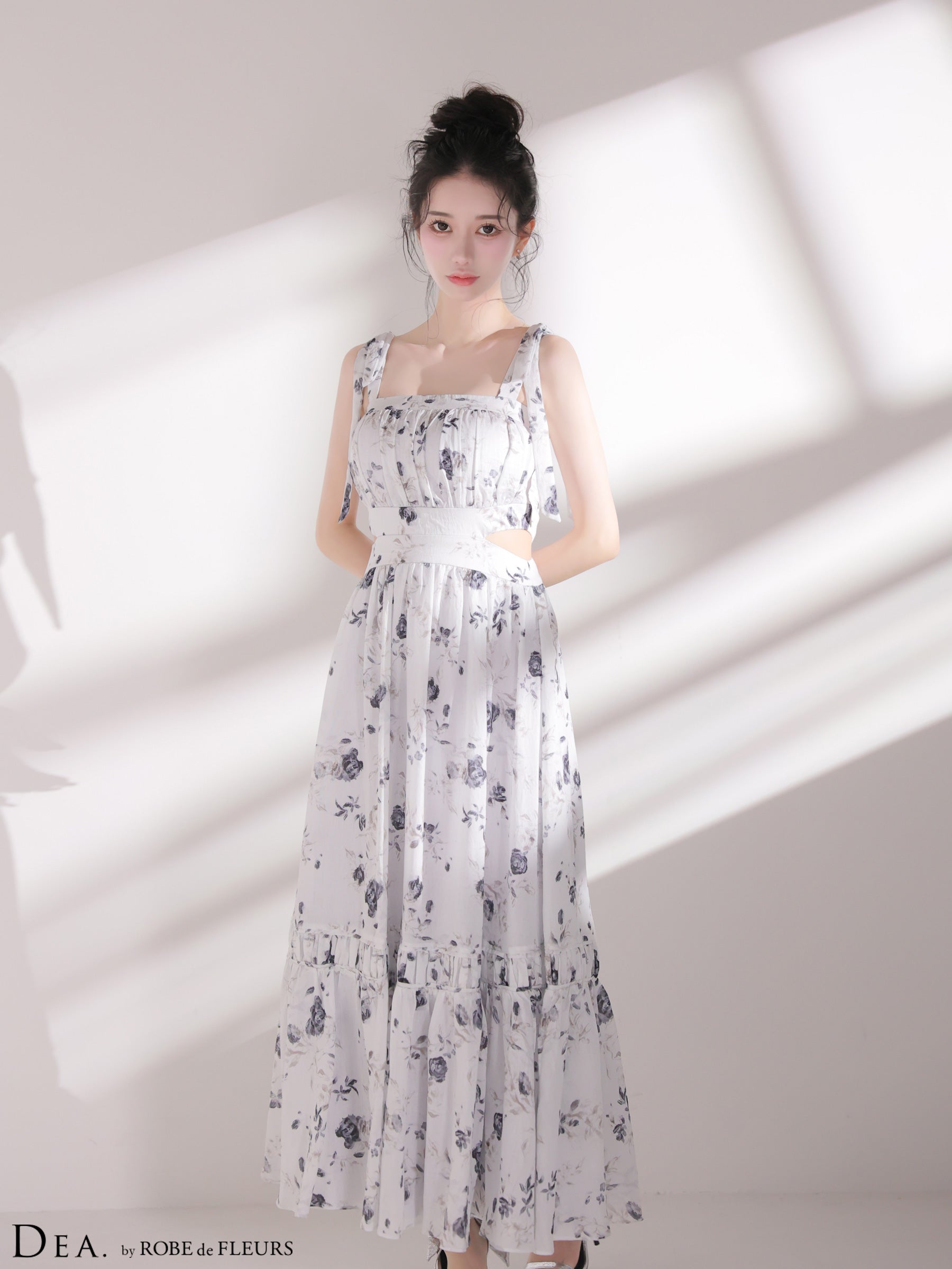 【XSサイズあり】フラワーシフォンサイドカットロングキャバドレス(DE4653)