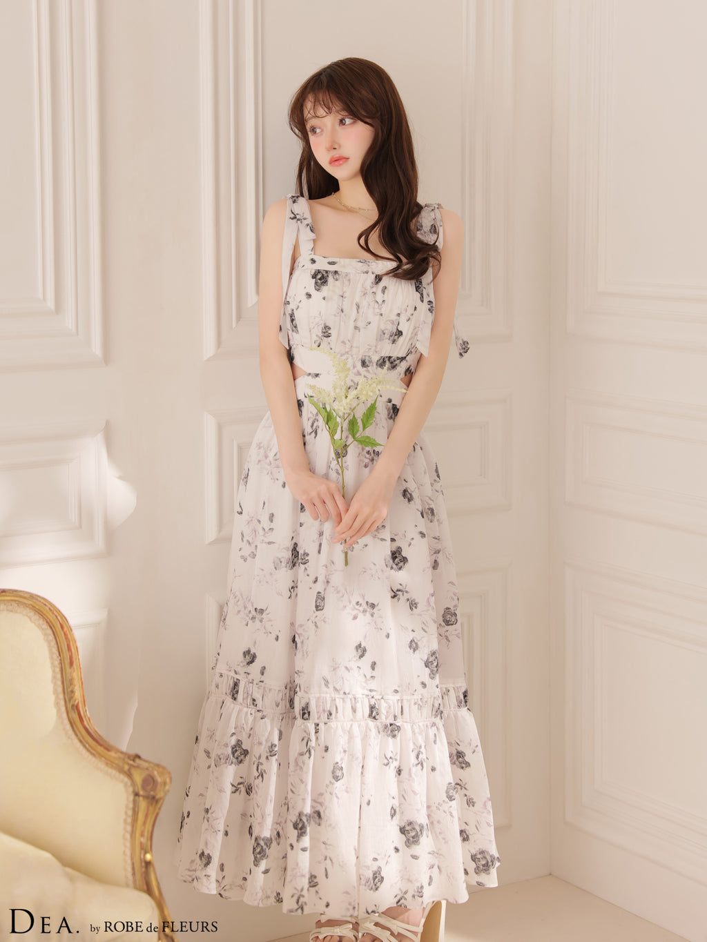 【XSサイズあり】フラワーシフォンサイドカットロングキャバドレス(DE4653)