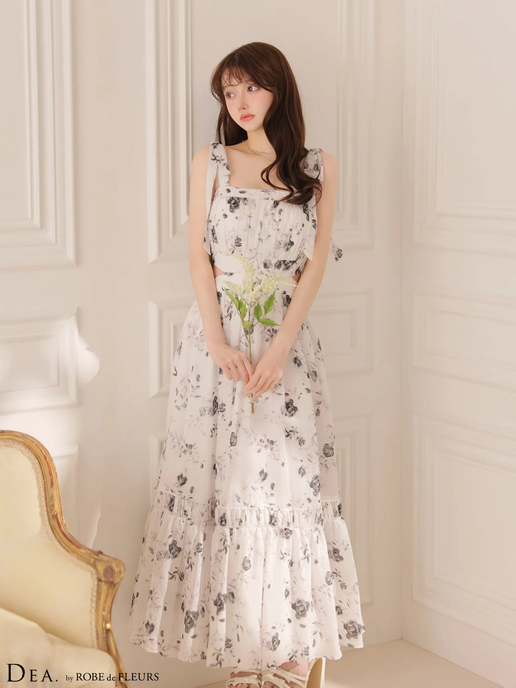 フラワーシフォンサイドカットロングキャバドレス(DE4653)