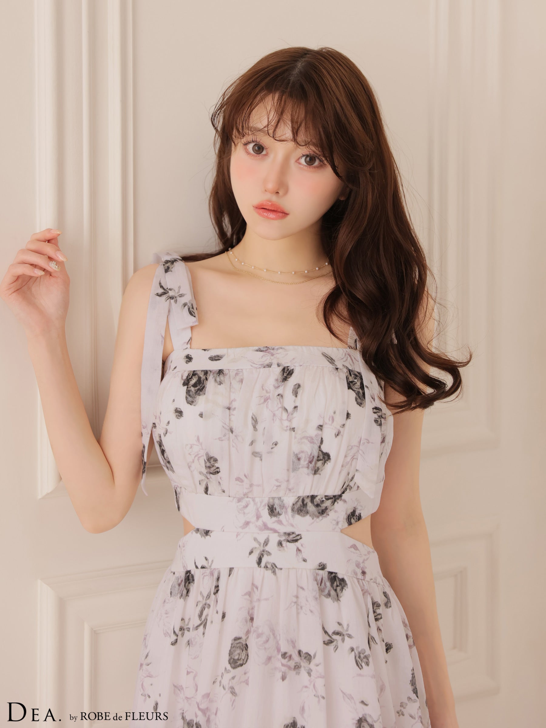 【XSサイズあり】フラワーシフォンサイドカットロングキャバドレス(DE4653)