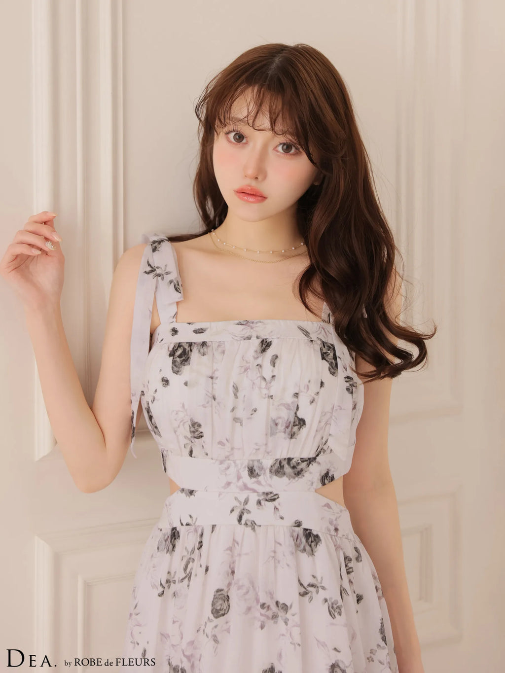 フラワーシフォンサイドカットロングキャバドレス(DE4653)