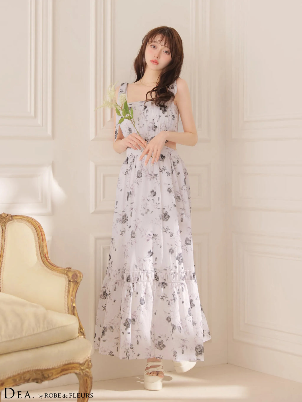 フラワーシフォンサイドカットロングキャバドレス(DE4653)
