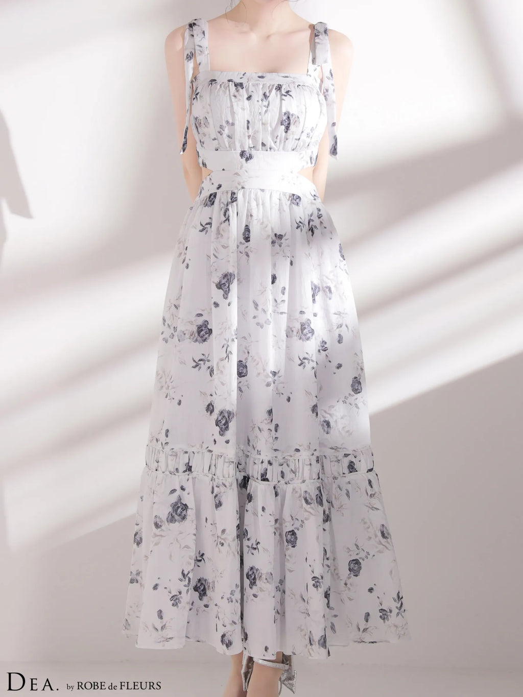 フラワーシフォンサイドカットロングキャバドレス(DE4653)