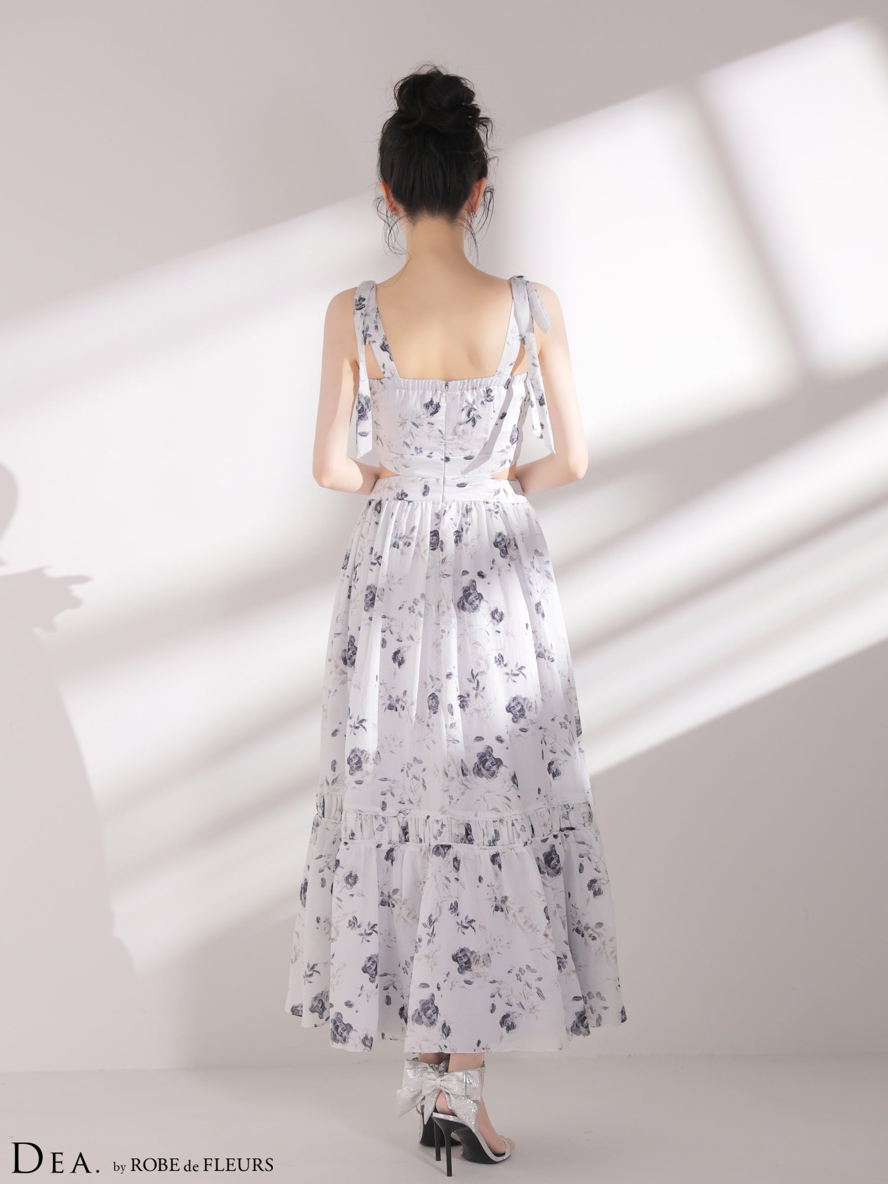 【XSサイズあり】フラワーシフォンサイドカットロングキャバドレス(DE4653)