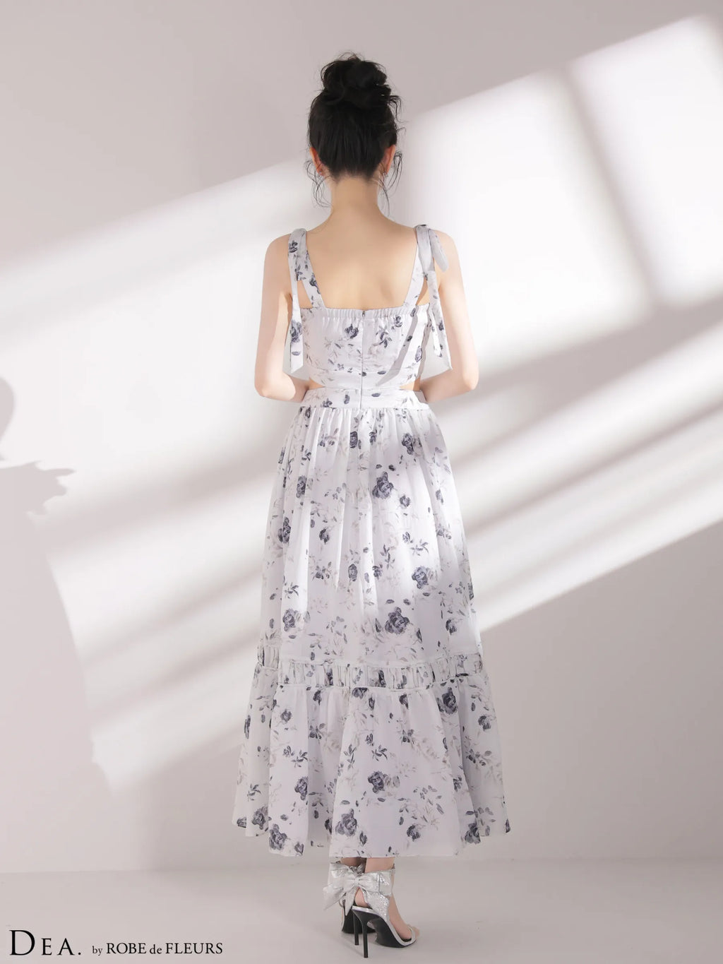 フラワーシフォンサイドカットロングキャバドレス(DE4653)