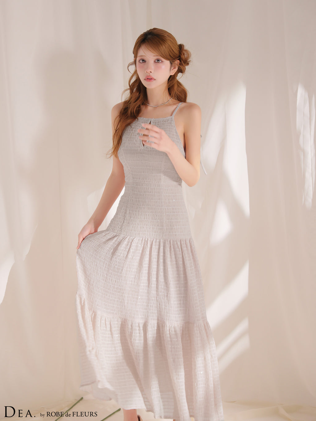 【XS〜Lサイズあり】ストレッチギャザーシフォンロングキャバドレス(DE4655)
