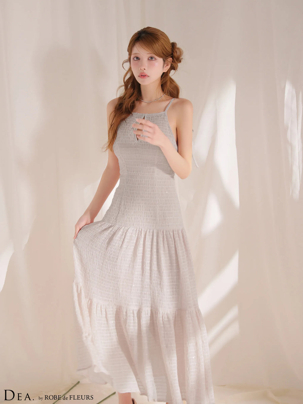 ストレッチギャザーシフォンロングキャバドレス(DE4655)