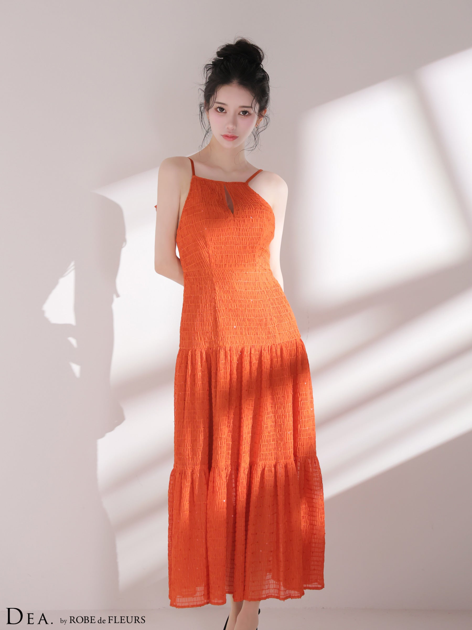 【XS〜Lサイズあり】ストレッチギャザーシフォンロングキャバドレス(DE4655)