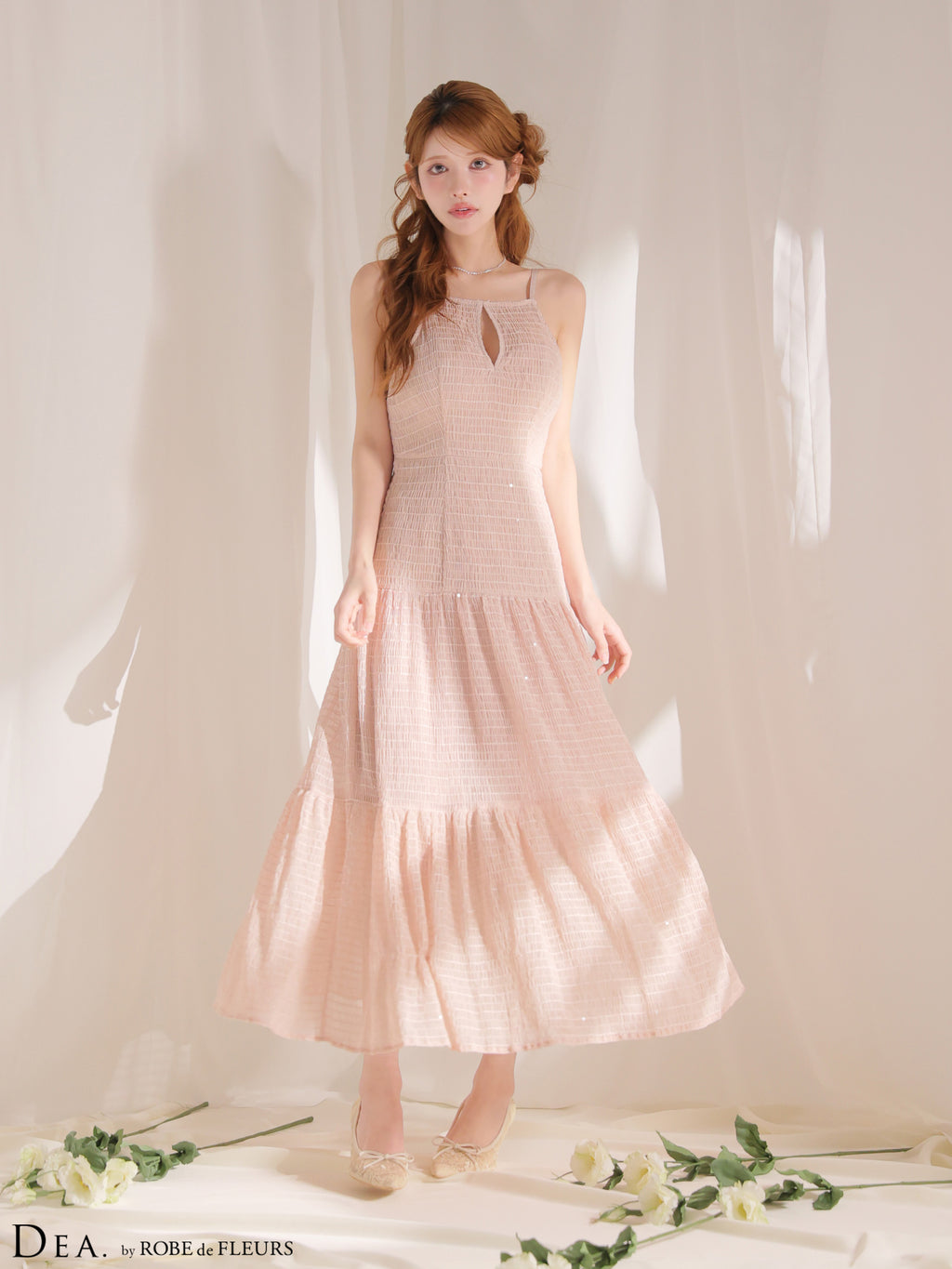【XS〜Lサイズあり】ストレッチギャザーシフォンロングキャバドレス(DE4655)
