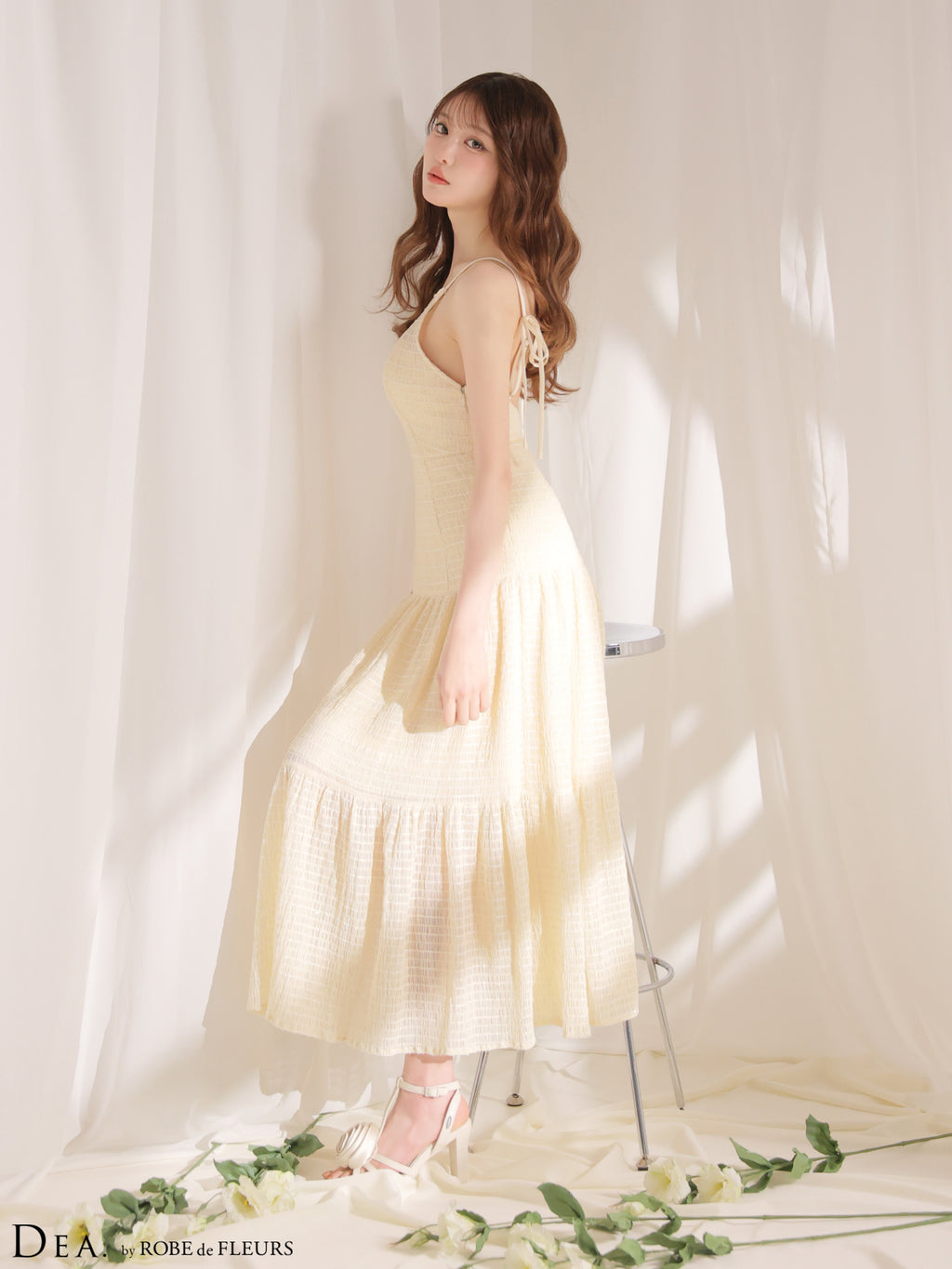 【XS〜Lサイズあり】ストレッチギャザーシフォンロングキャバドレス(DE4655)