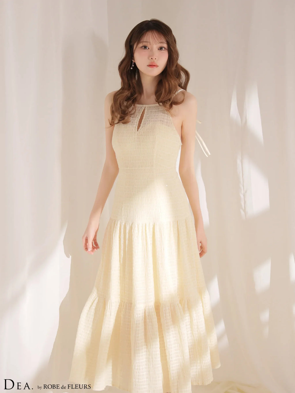 ストレッチギャザーシフォンロングキャバドレス(DE4655)