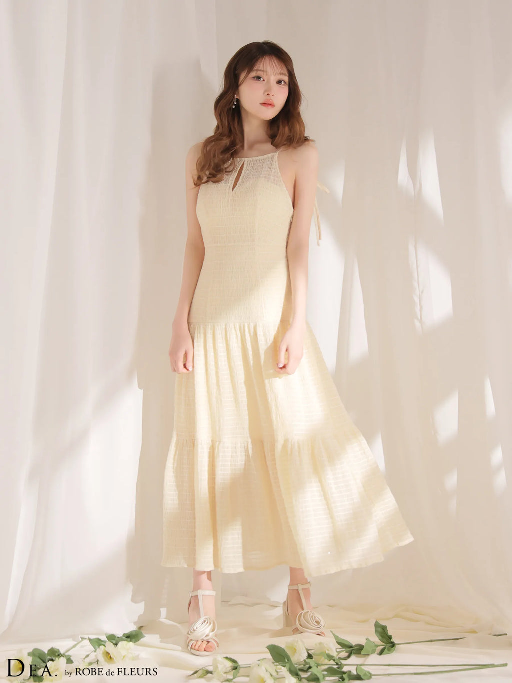 ストレッチギャザーシフォンロングキャバドレス(DE4655)