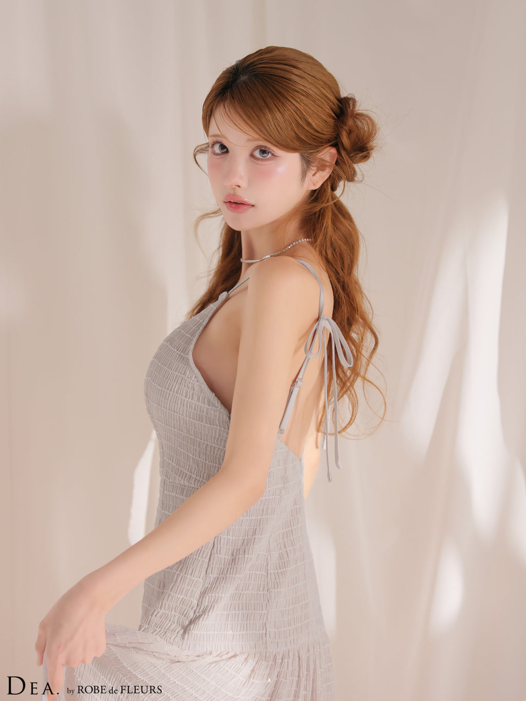 【XS〜Lサイズあり】ストレッチギャザーシフォンロングキャバドレス(DE4655)