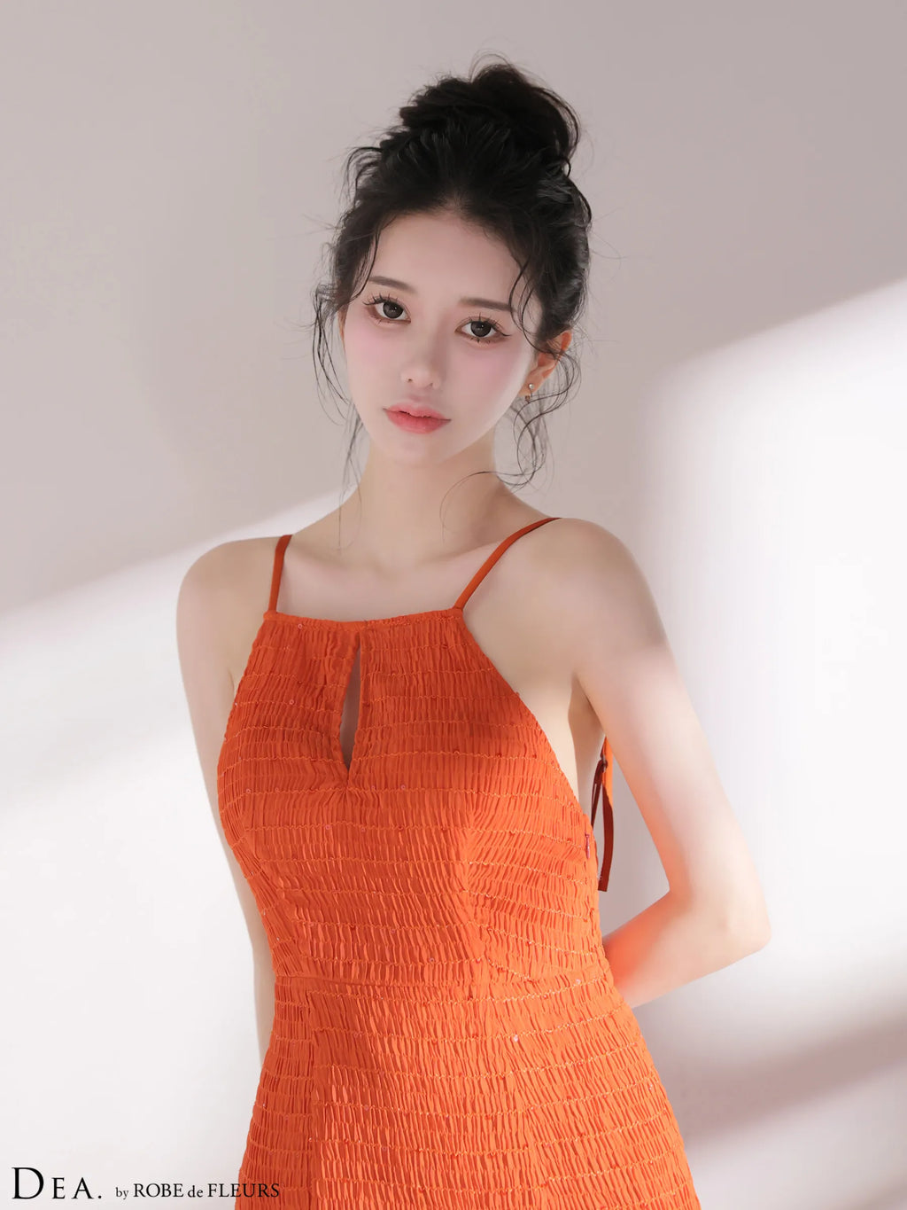 ストレッチギャザーシフォンロングキャバドレス(DE4655)