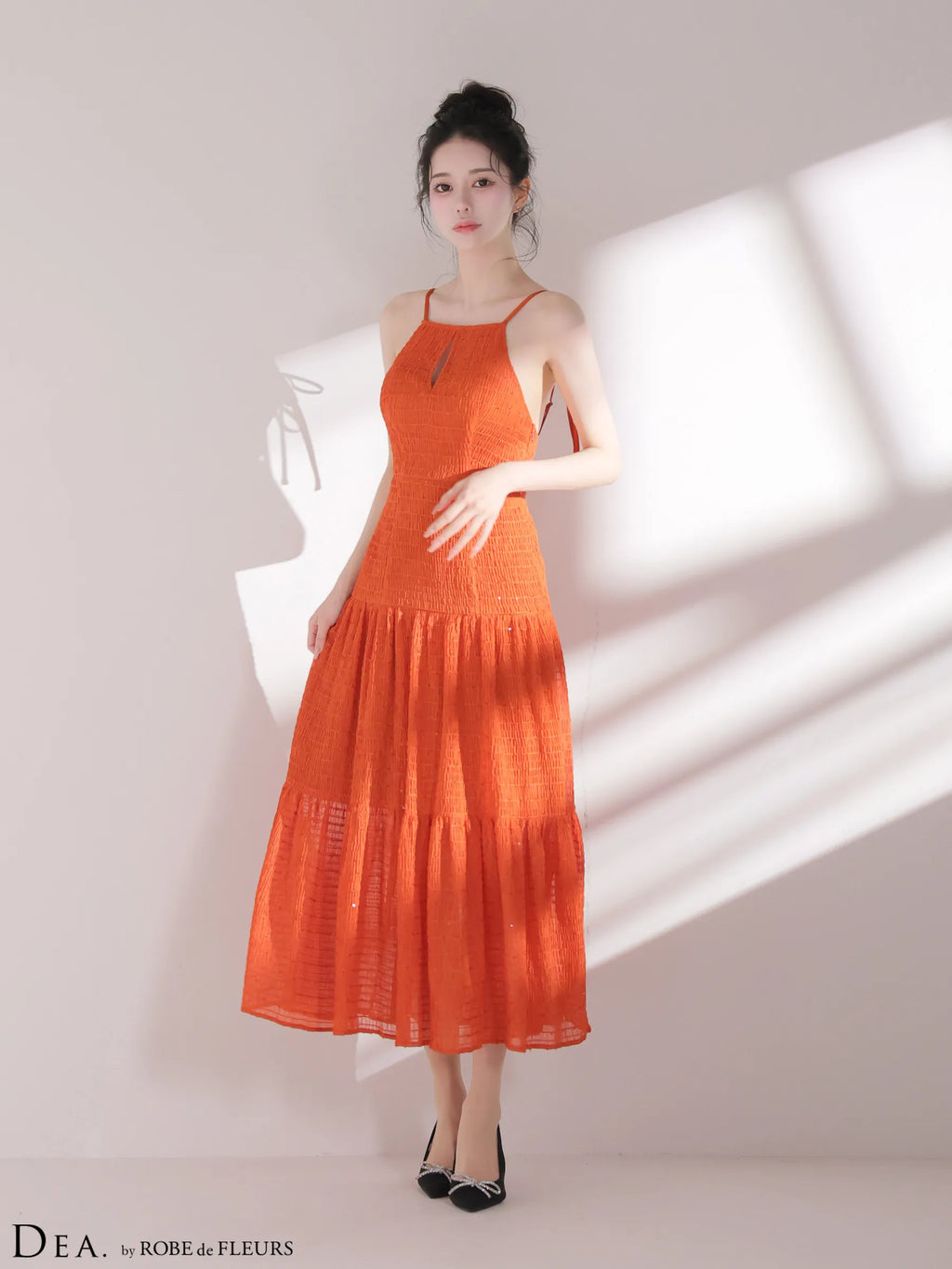 ストレッチギャザーシフォンロングキャバドレス(DE4655)
