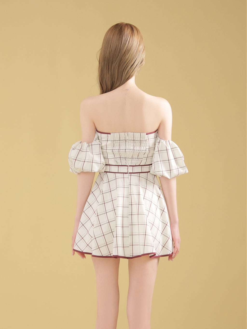 ★予約商品★【7月下旬頃入荷予定】【XS〜Lサイズあり】チェックツイルオフショルバストジップミニキャバドレス (fm4658)
