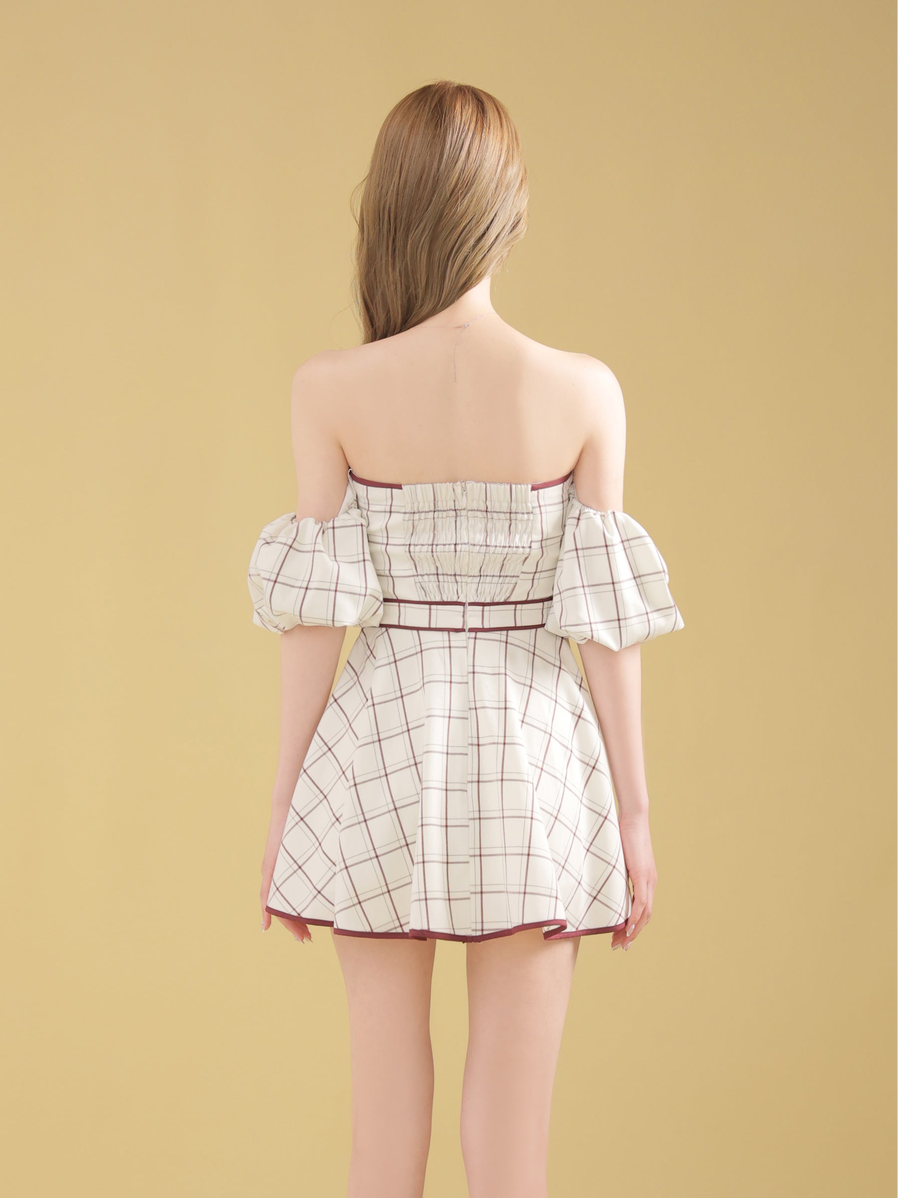 ★予約商品★【7月下旬頃入荷予定】【XS〜Lサイズあり】チェックツイルオフショルバストジップミニキャバドレス (fm4658)