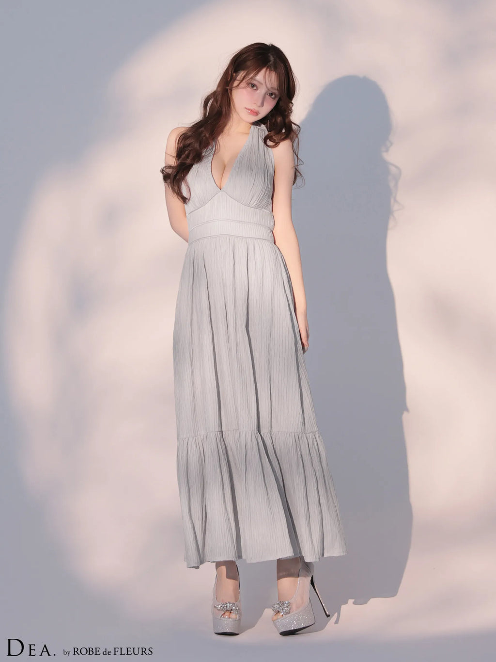 プリーツシフォンホルターネックロングキャバドレス (DE4659)