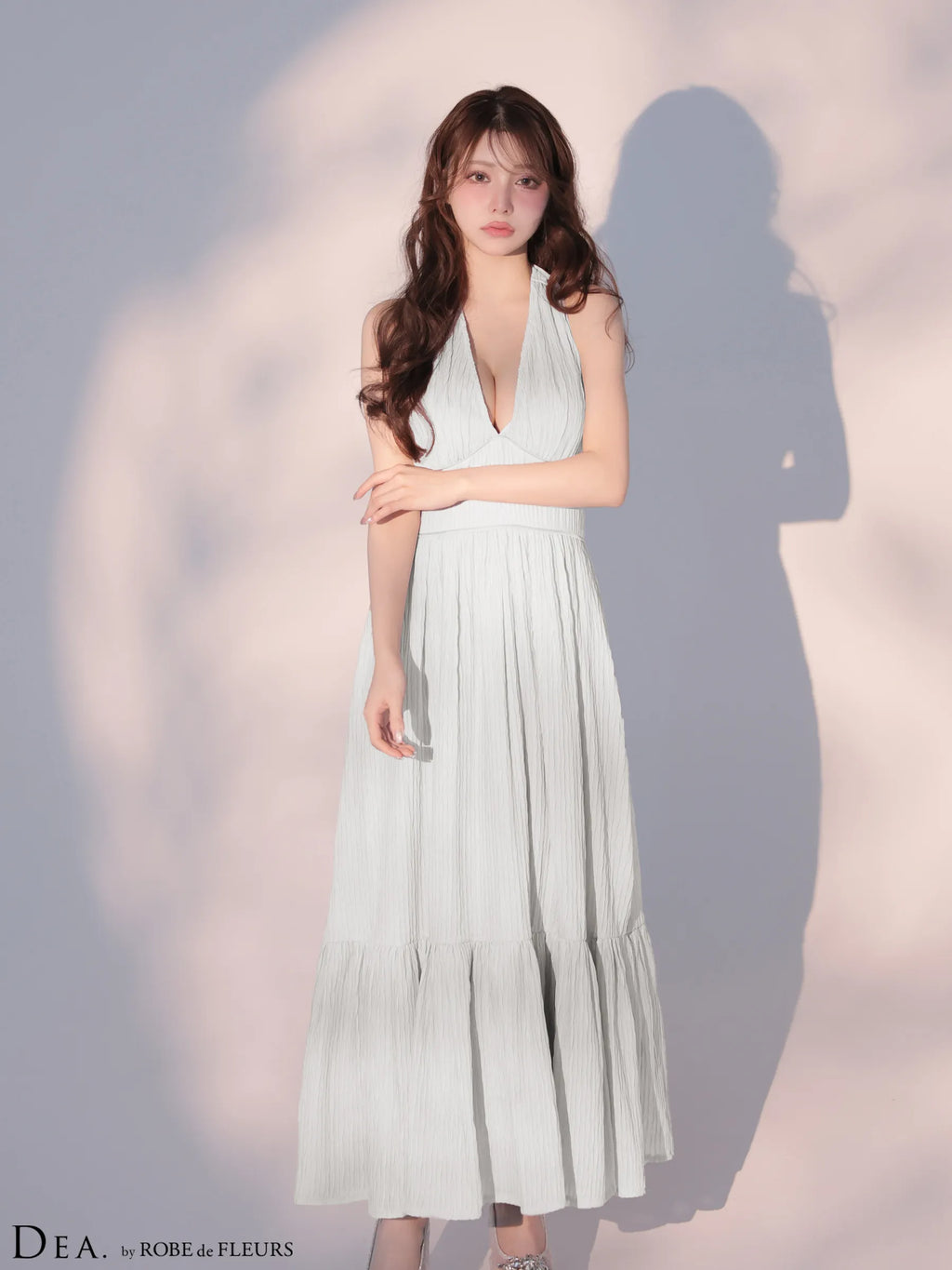 プリーツシフォンホルターネックロングキャバドレス (DE4659)