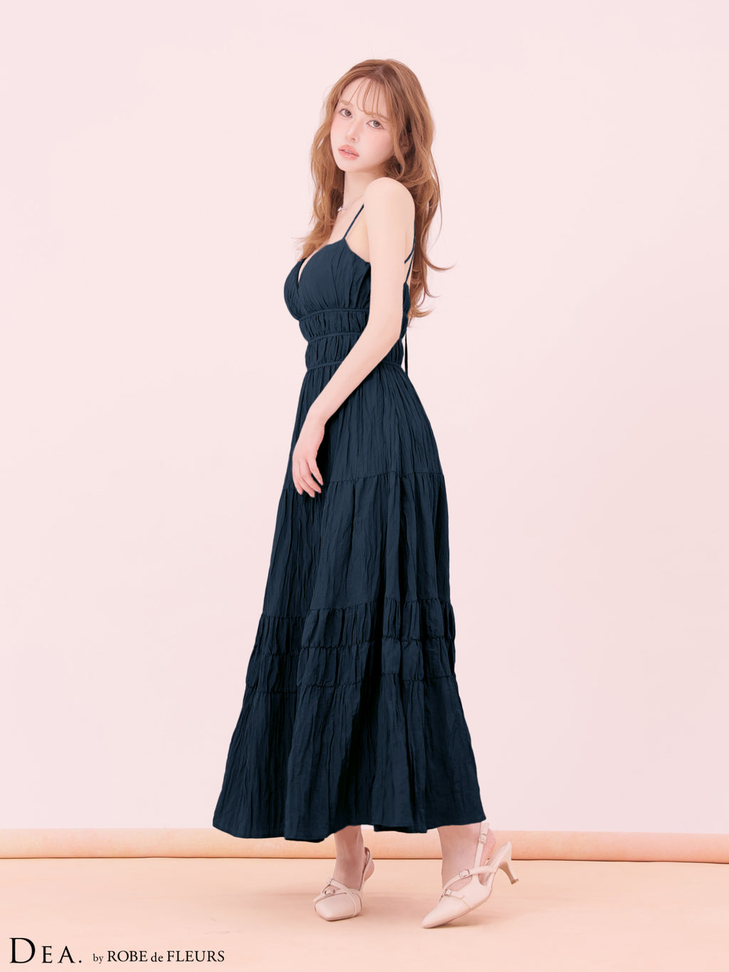 【XS〜Lサイズあり】サテンティアードバックリボンロングキャミキャバドレス(DE4664)