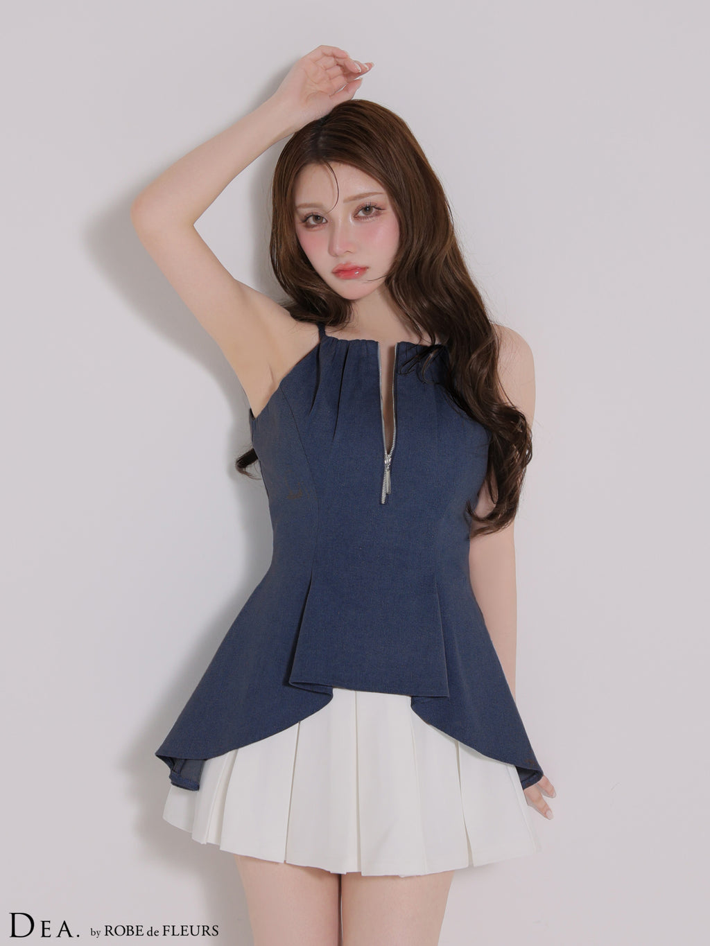 【XSサイズあり】フロントジップストレッチデニムペプラムミニキャバドレス(DE4670)