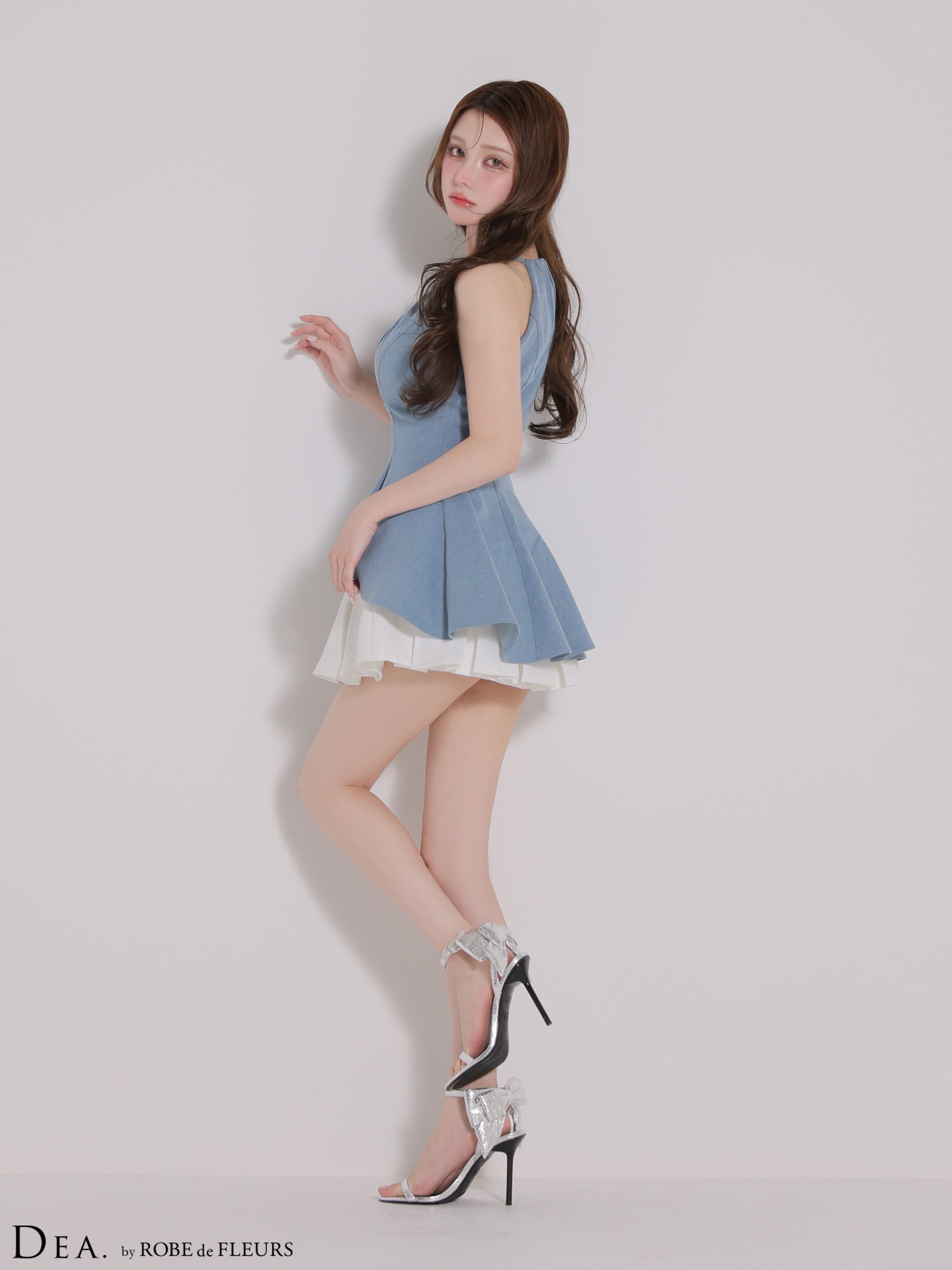 【XSサイズあり】フロントジップストレッチデニムペプラムミニキャバドレス(DE4670)