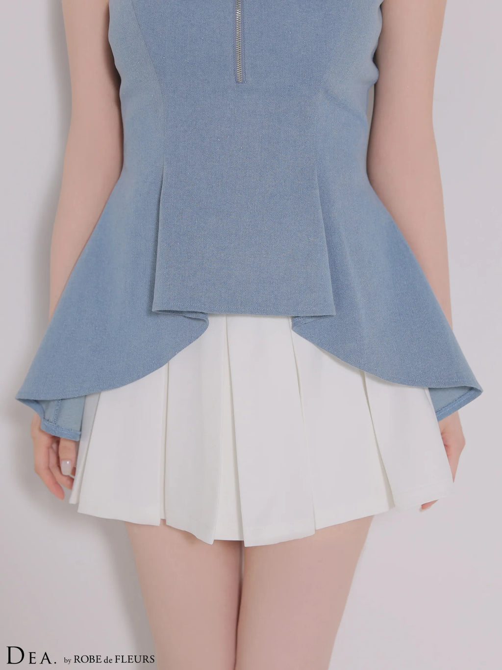 フロントジップストレッチデニムペプラムミニキャバドレス(DE4670)