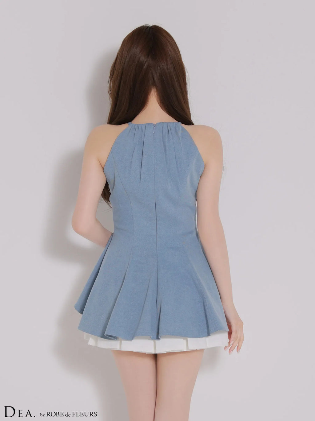 フロントジップストレッチデニムペプラムミニキャバドレス(DE4670)