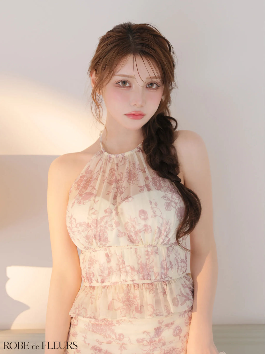 シフォンフラワーホルターネックセットアップミニキャバドレス (fm4679)