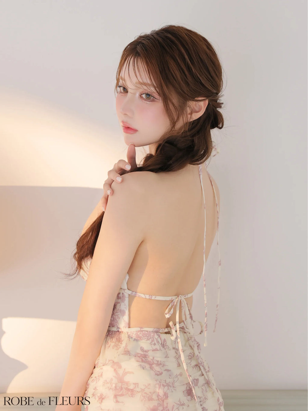 シフォンフラワーホルターネックセットアップミニキャバドレス (fm4679)
