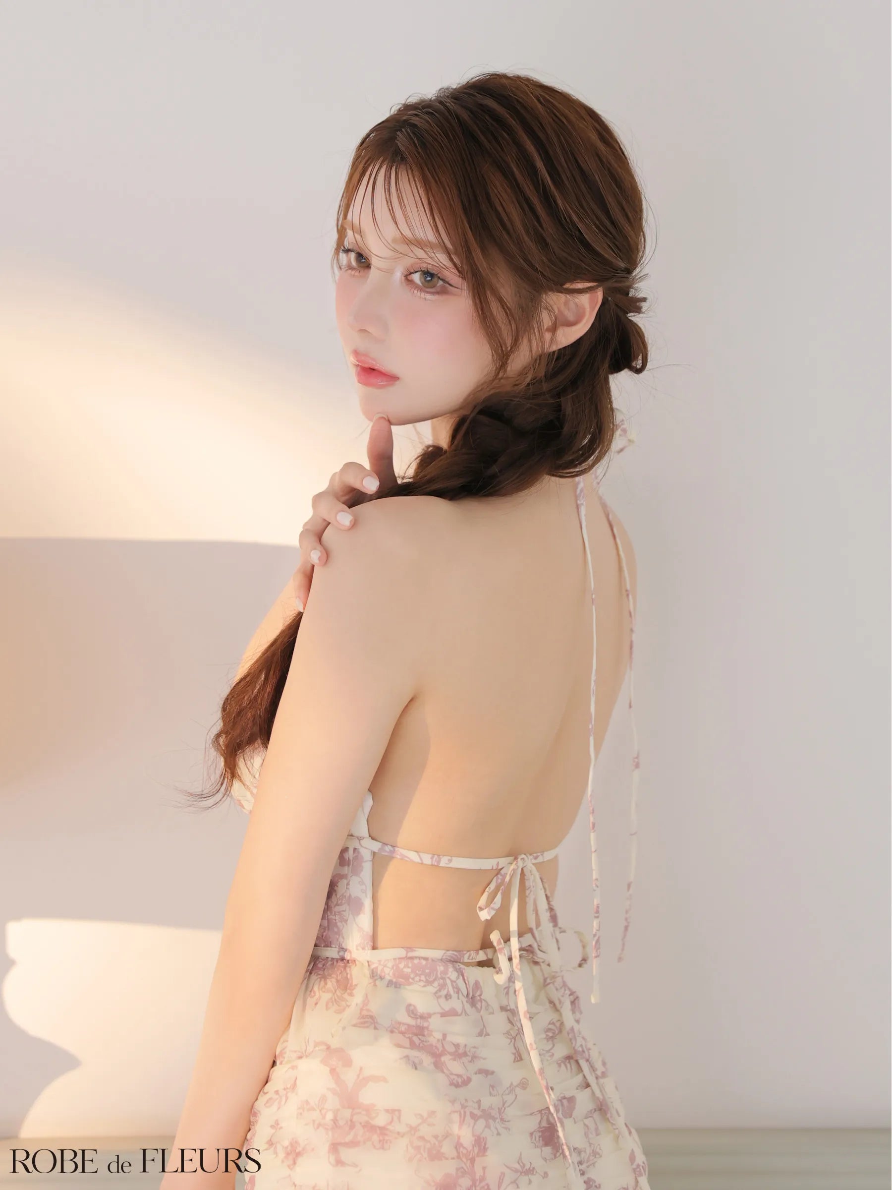 シフォンフラワーホルターネックセットアップミニキャバドレス (fm4679)